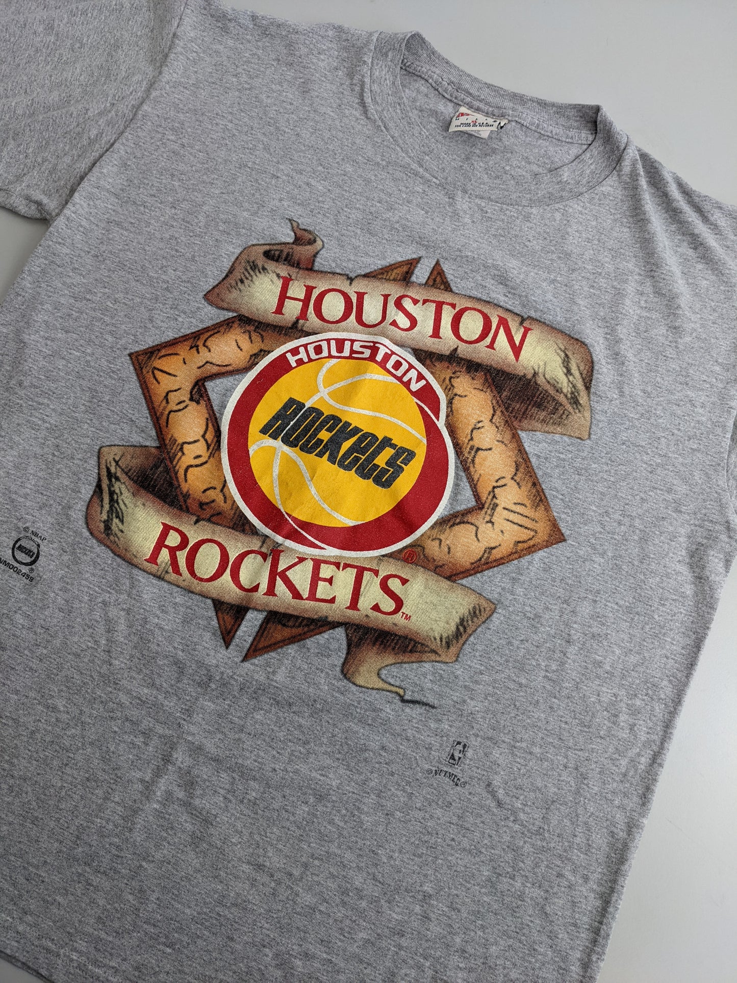 90s Nutmeg Mills Houston Rockets NBA T-Shirt Grey  L