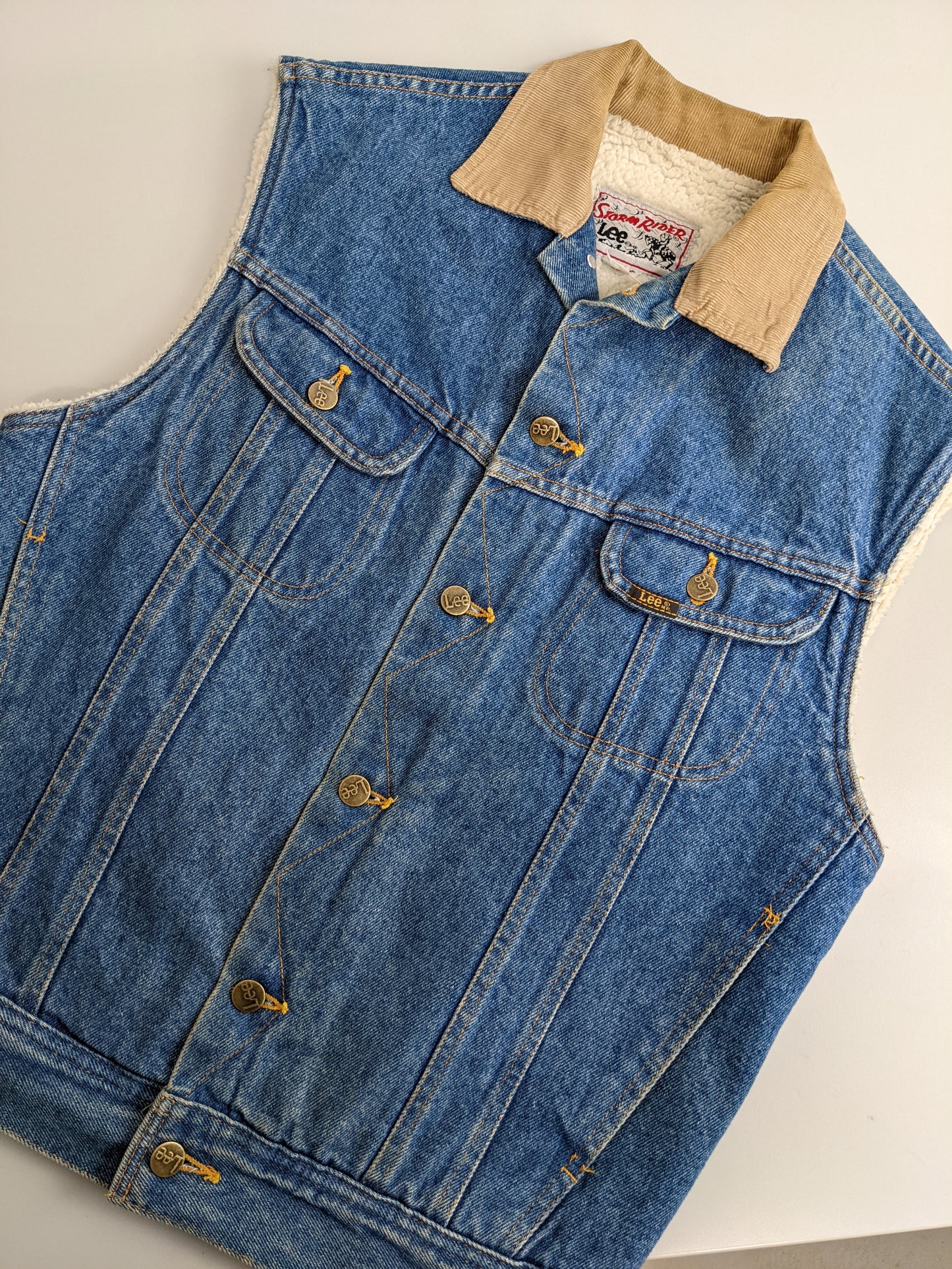 90s Lee Stormrider Jeans Vest Blue Beige M