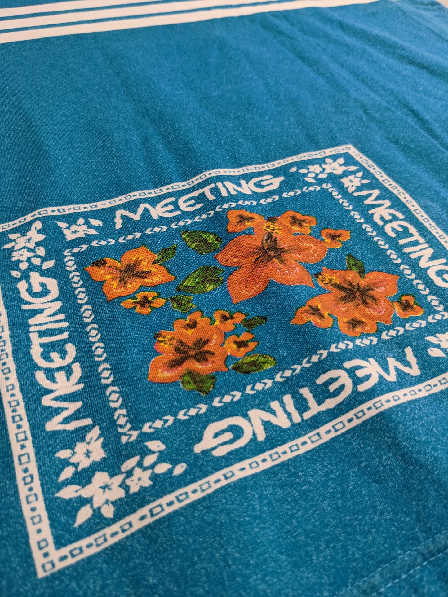 90s Meeting Sport & People Hawaii T-Shirt Blue  L