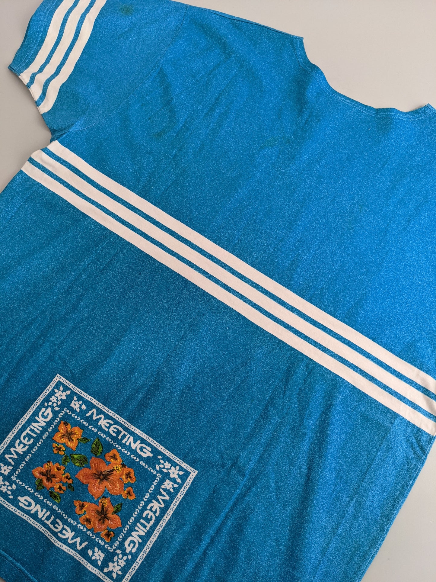 90s Meeting Sport & People Hawaii T-Shirt Blue  L