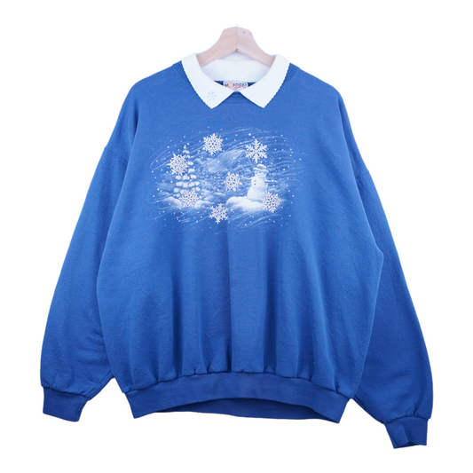 90s Morning Sun  Christmas Sweatshirt Blue  XL