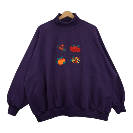 90s Unbranded Thanksgiving Sweatshirt Purple  L/XL