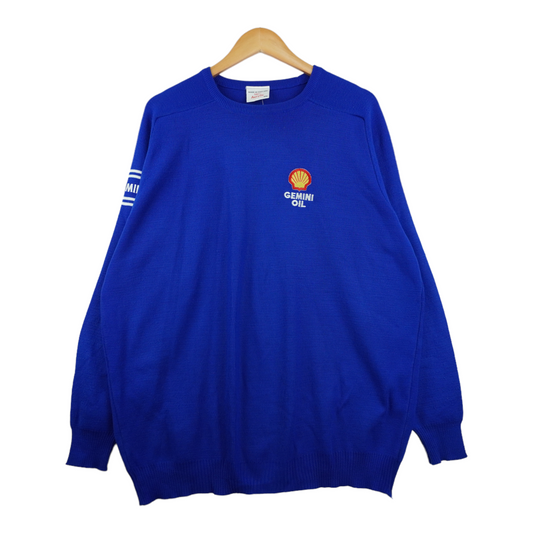 80s Shell Gemini Oil Sweater Blue  XL