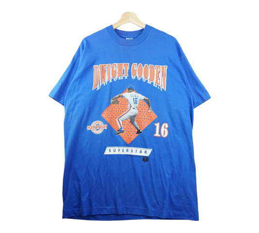 90s Fruit of the Loom Play by Play Dwight Gooden New York Mets MLB T-Shirt Blue Orange XL