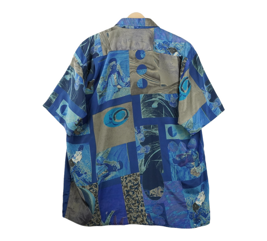 90s Dergi Sportswear Silk Shirt Blue  XL