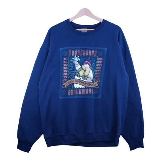 90s Jerzees Christmas Sweatshirt Navy L