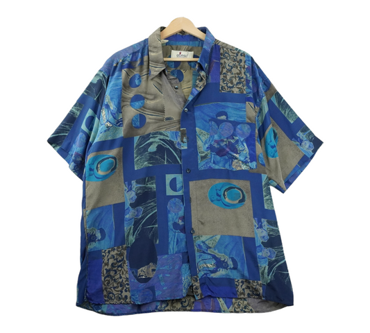 90s Dergi Sportswear Silk Shirt Blue XL