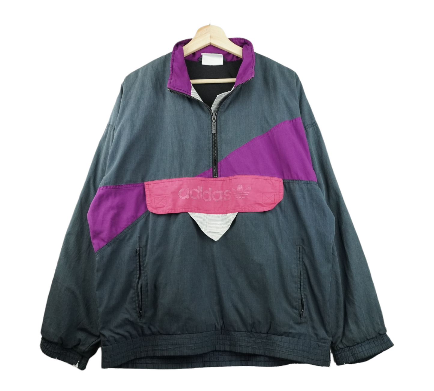 90s Adidas Jacket Grey Pink L