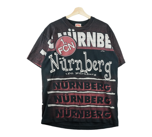 90s Nutmeg Mills 1. FC Nuernberg Bundesliga T-Shirt Black Red L