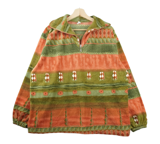 90s Unbranded Crazy Fleece Orange Green XL