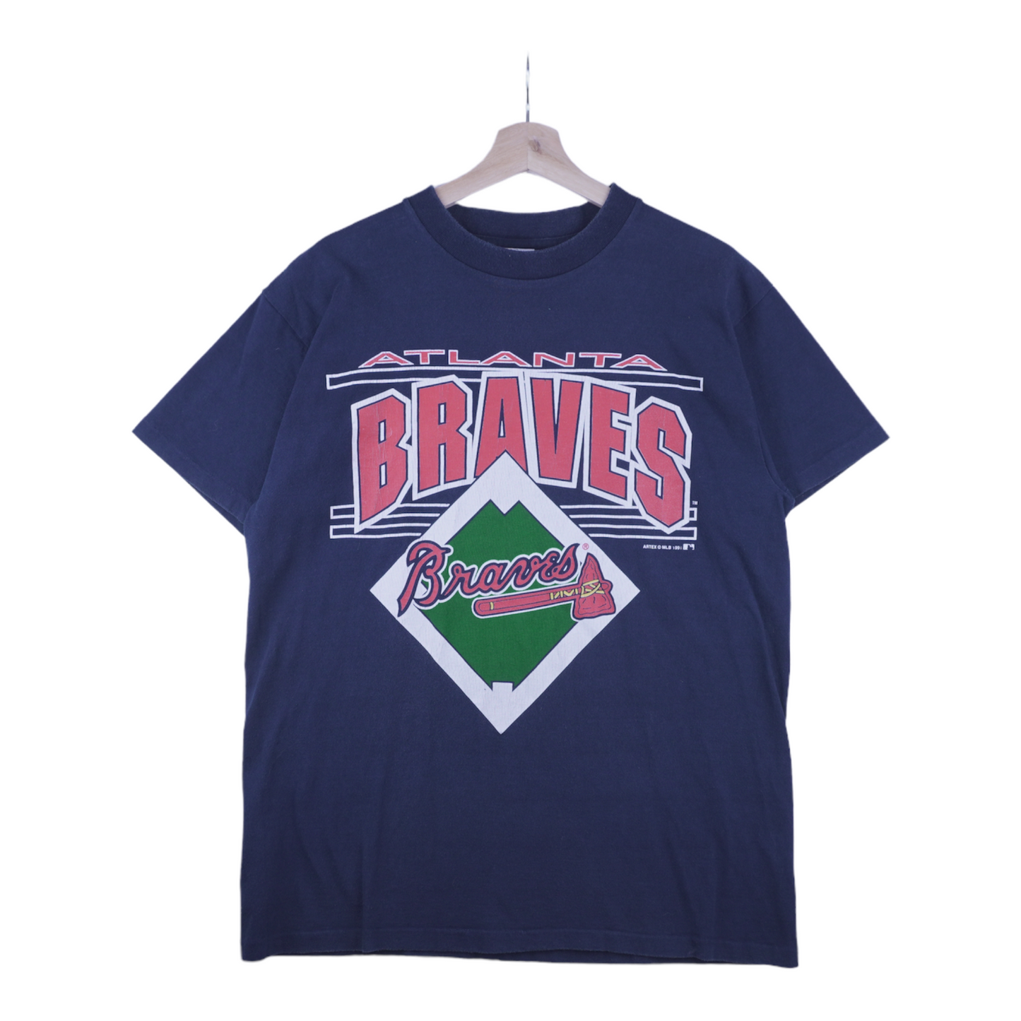 90s Artex Atlanta Braves MLB T-Shirt Navy Blue  L