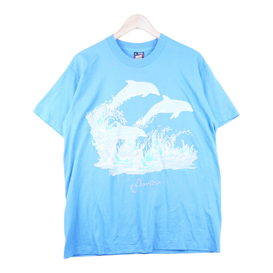 90s Fruit of the Loom Dolphin Tourist T-Shirt Blue L