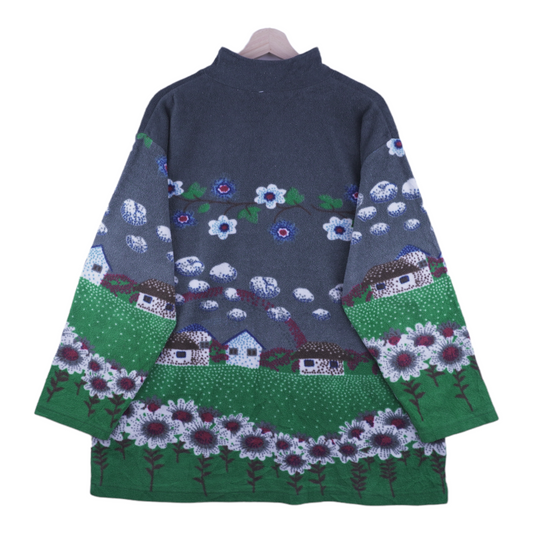 90s Unbranded Crazy Fleece Grey Green XL