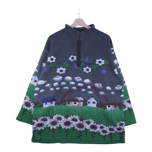90s Unbranded Crazy Fleece Grey Green XL