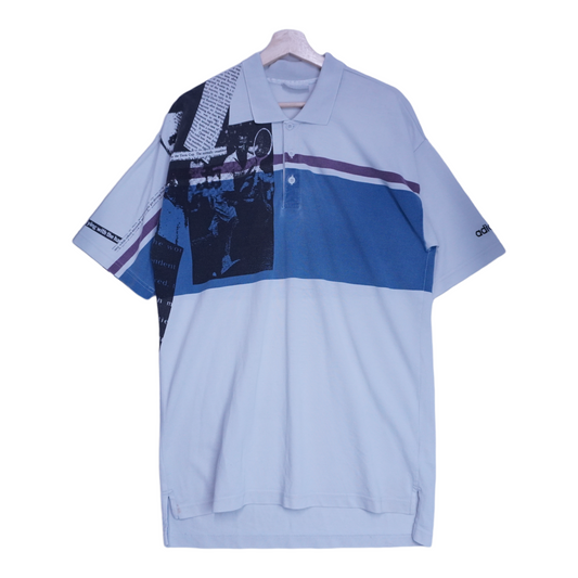 90s Adidas Polo-Shirt White Blue XL