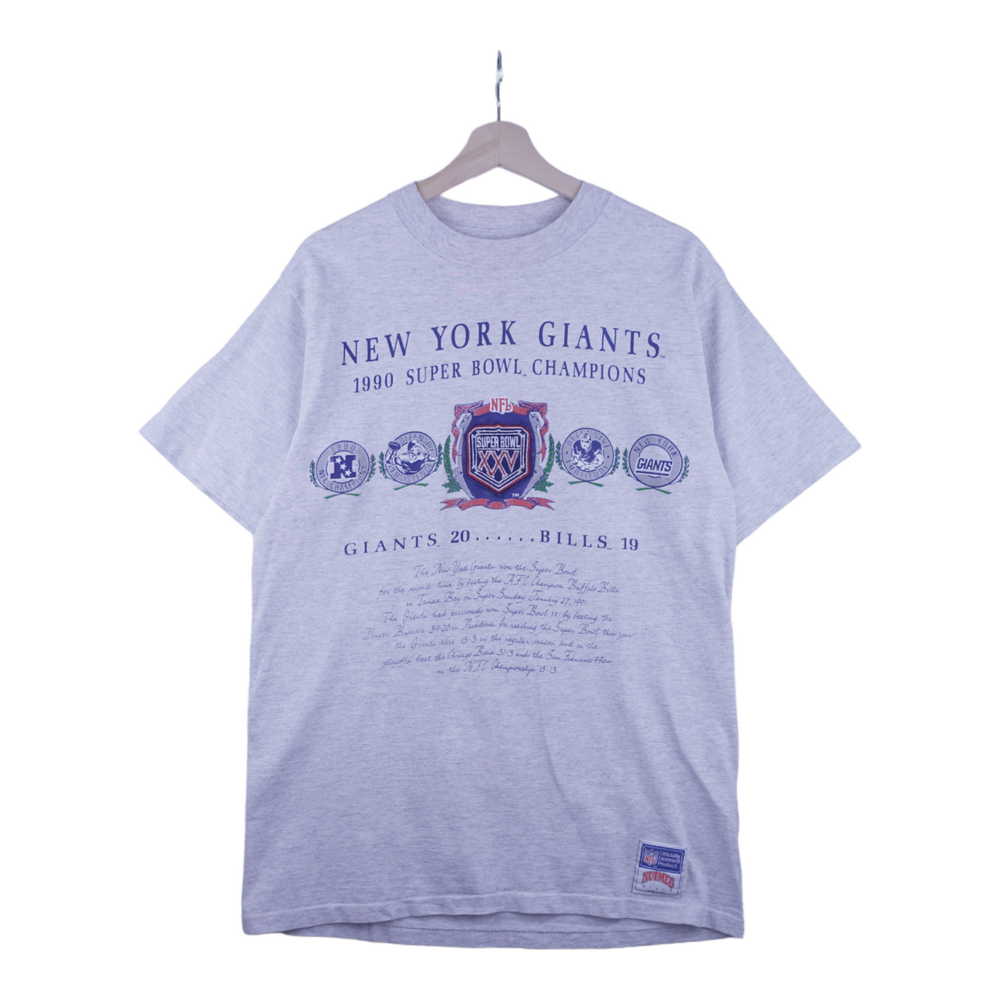 90s Nutmeg Mills New York Giants NFL T-Shirt Grey  L