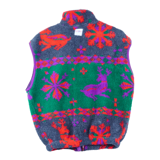 90s KUP Line Fleece Vest Green Red S/M