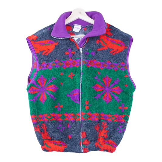 90s KUP Line Fleece Vest Green Red S/M