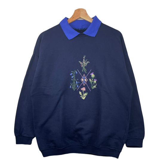 90s Unbranded Sweatshirt Navy  L