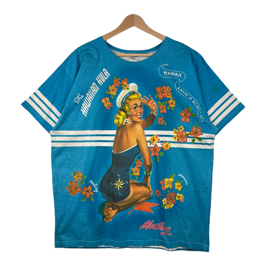 90s Meeting Sport & People Hawaii T-Shirt Blue L