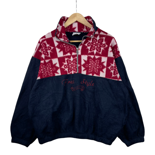 90s Unbranded Crazy Fleece Navy Red M