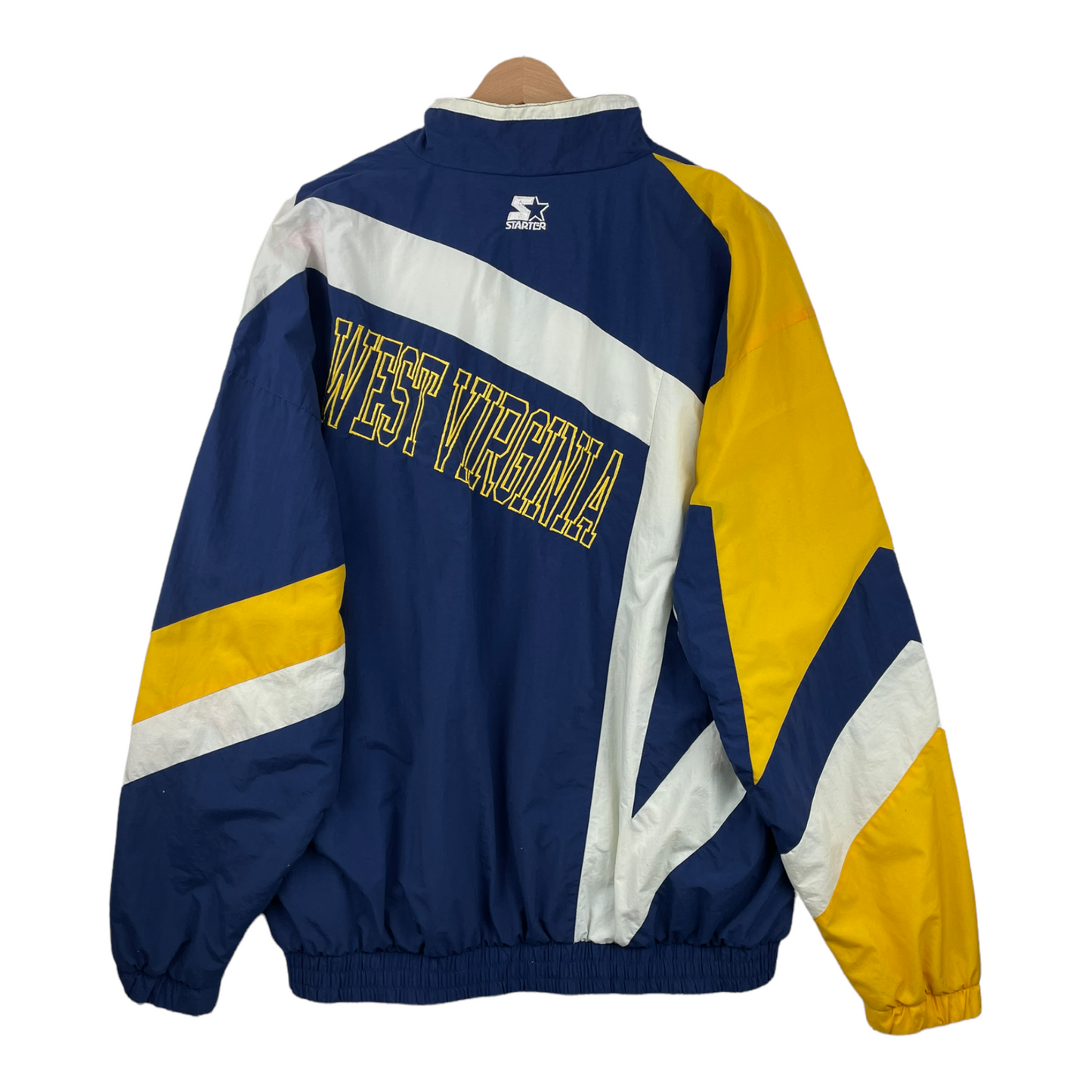 90s Starter West Virginia NCAA Jacket Blue Yellow XL