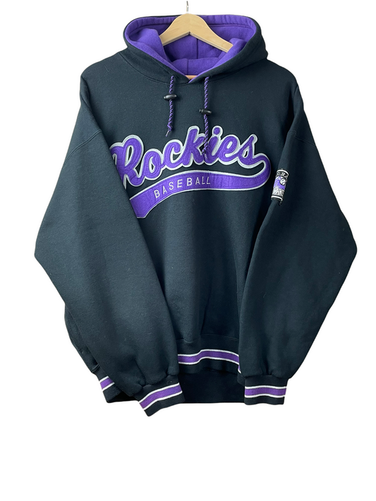 90s Colorado Rockies MLB Starter Hoodie Black Purple L