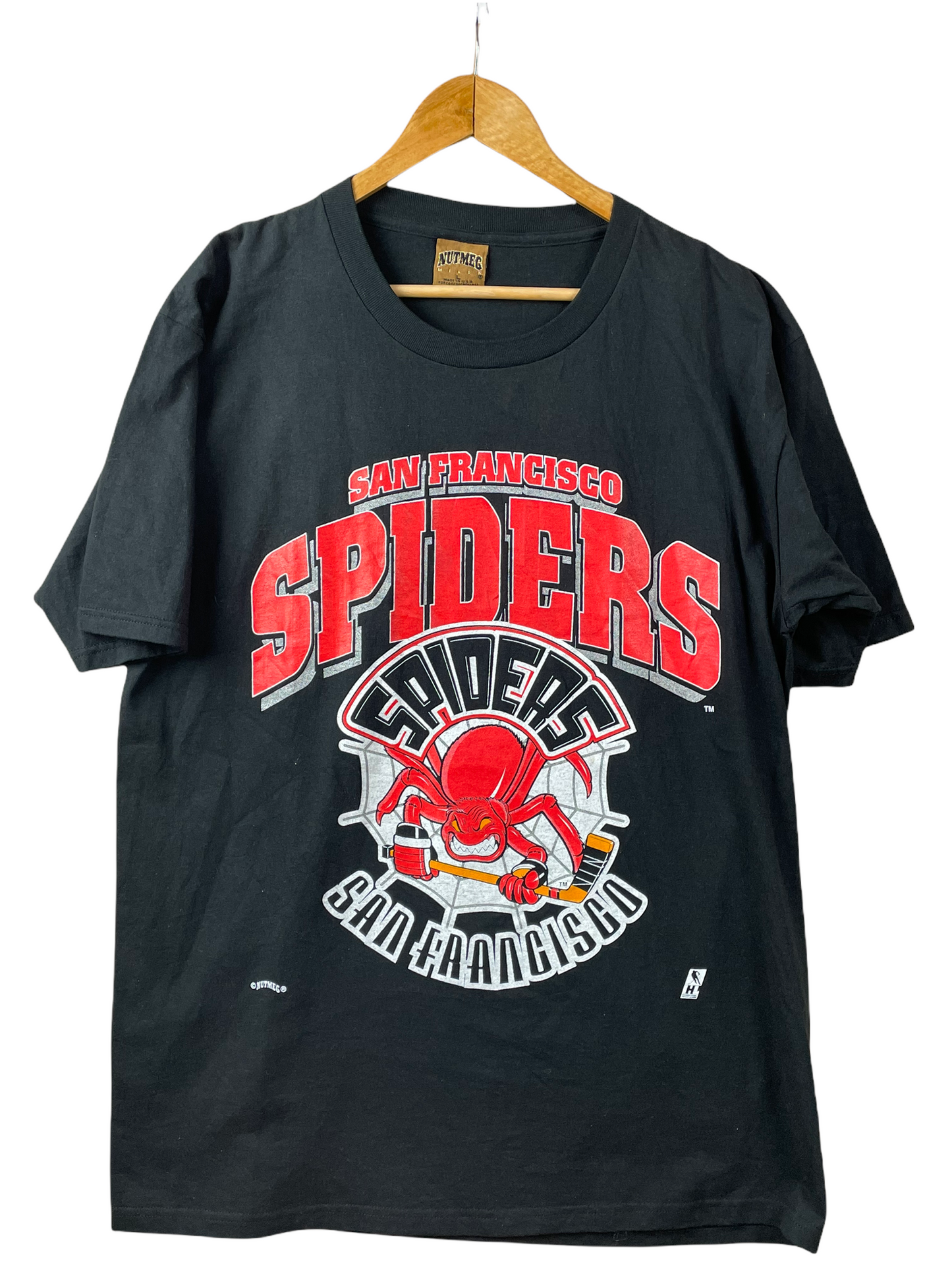 90s San Francisco Spiders NHL IHL Nutmeg Mills T-shirt Black