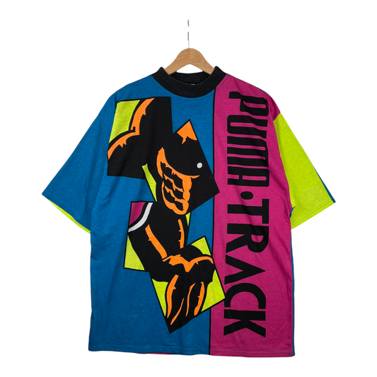 90s Puma Track T-Shirt Blue Pink XL