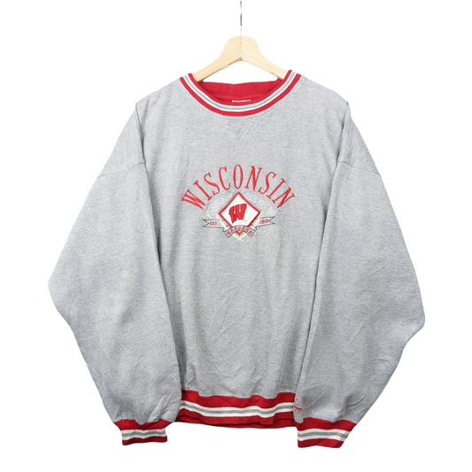 90s Wisconsin Badgers Midwest Embroidery Sweatshirt Grey Red XL